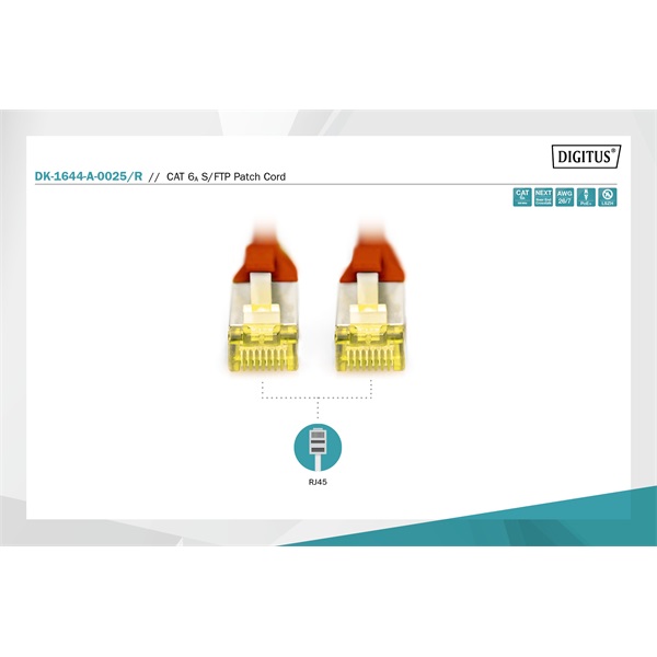 DIGITUS Cat.6A S/FTP LSZH 0,25m piros patch kábel
