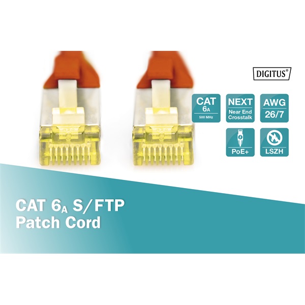 DIGITUS Cat.6A S/FTP LSZH 0,25m piros patch kábel