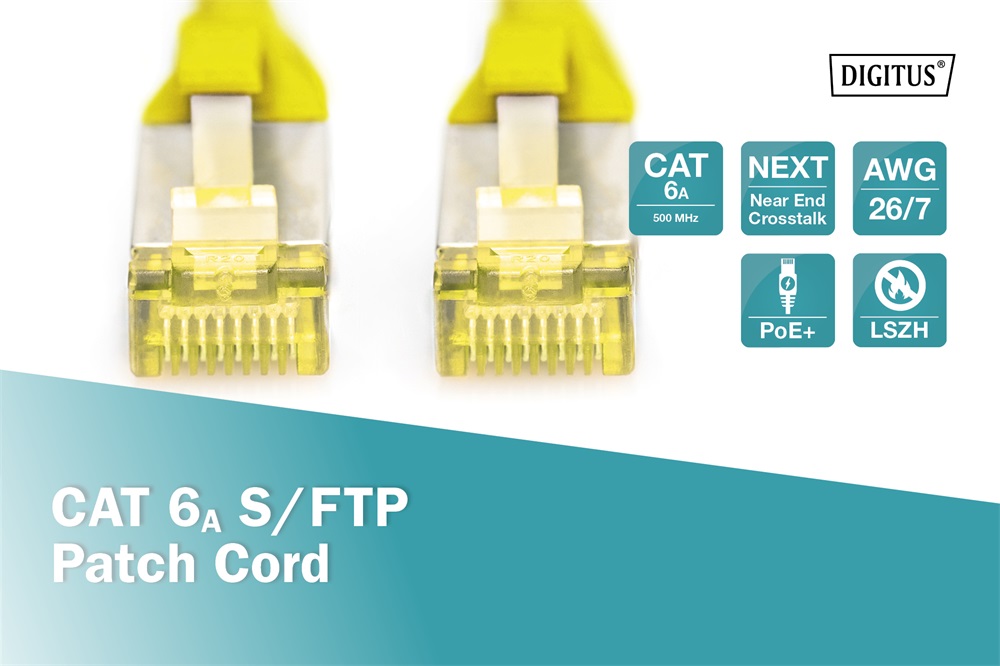 DIGITUS Cat.6A S/FTP LSZH 0,25m sárga patch kábel