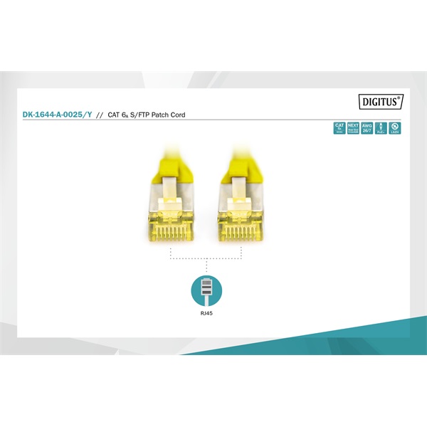 DIGITUS Cat.6A S/FTP LSZH 0,25m sárga patch kábel