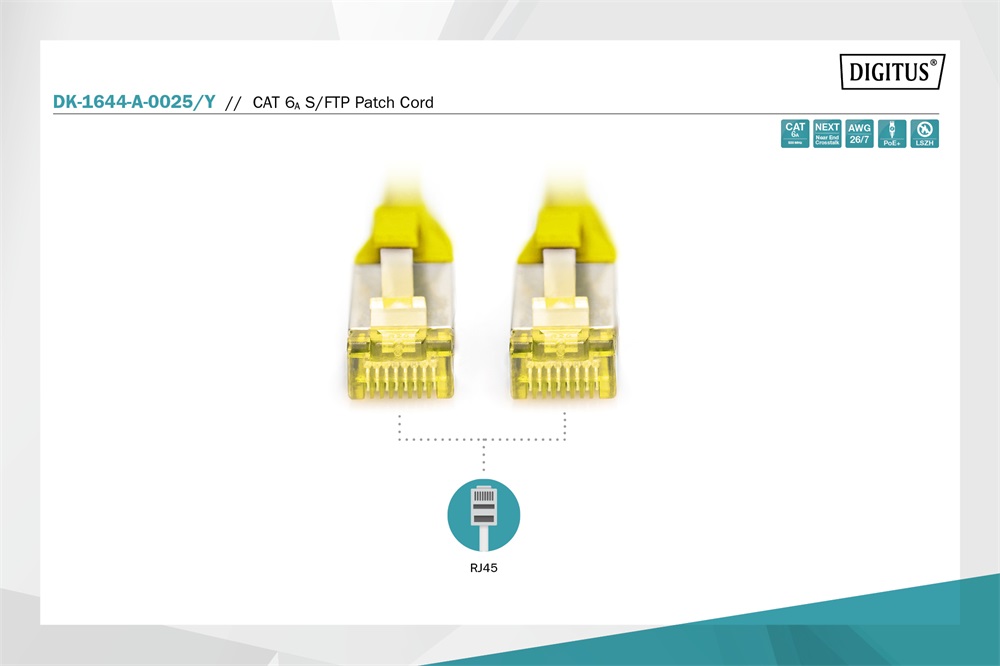 DIGITUS Cat.6A S/FTP LSZH 0,25m sárga patch kábel