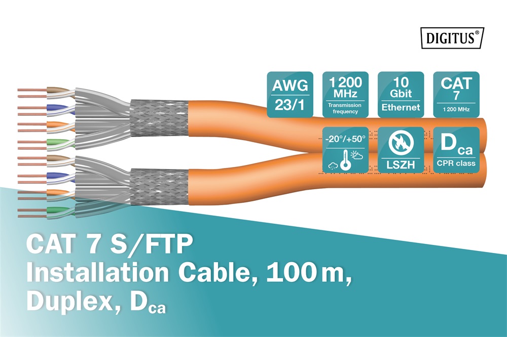 DIGITUS DK-1743-VH-D-1 Cat.7 S/FTP 1200MHz Dca LSZH 100m narancssárga fali kábel