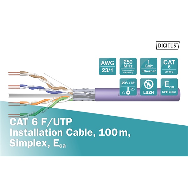 DIGITUS DK-1623-VH-1 Cat.6 F/UTP 250MHz Eca LSZH 100m lila fali kábel