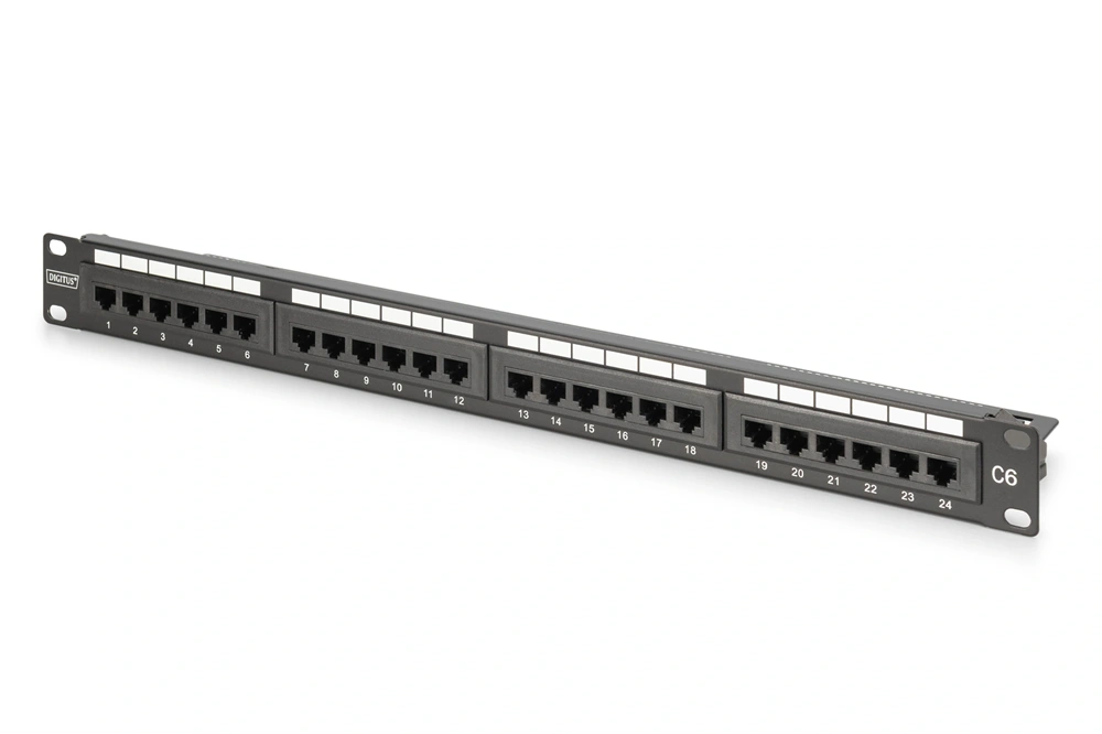 DIGITUS DN-91624U-CR 19" 1U 24port Cat.6 kompakt fekete árnyékolatlan Patch Panel