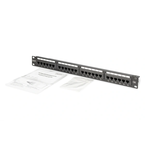DIGITUS DN-91624U-CR 19" 1U 24port Cat.6 kompakt fekete árnyékolatlan Patch Panel