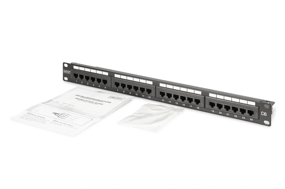 DIGITUS DN-91624U-CR 19" 1U 24port Cat.6 kompakt fekete árnyékolatlan Patch Panel