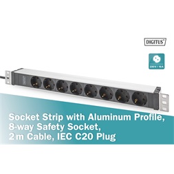 DIGITUS DN-95428 1U rack alu 8 schuko dugaljas C20-as tápcsatlakozós hálózati elosztó