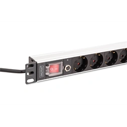 DIGITUS DN-95436 19" 1U PDU 250V 16A 8xCEE7/3 aljzat CEE7/7 csatlakozó kapcsolóval túlterhelés védelemmel 2M elosztósor
