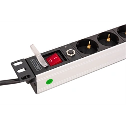 DIGITUS DN-95436 19" 1U PDU 250V 16A 8xCEE7/3 aljzat CEE7/7 csatlakozó kapcsolóval túlterhelés védelemmel 2M elosztósor