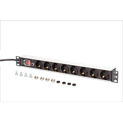 DIGITUS DN-95436 19" 1U PDU 250V 16A 8xCEE7/3 aljzat CEE7/7 csatlakozó kapcsolóval túlterhelés védelemmel 2M elosztósor