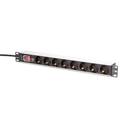 DIGITUS DN-95436 19" 1U PDU 250V 16A 8xCEE7/3 aljzat CEE7/7 csatlakozó kapcsolóval túlterhelés védelemmel 2M elosztósor