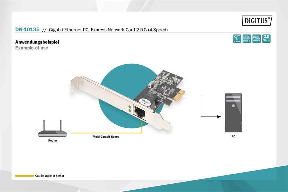 DIGITUS DN-10135 PCIe hálózati kártya Belső Ethernet 2.5G (4-Speed)