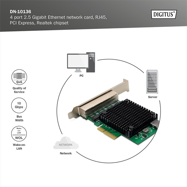 DIGITUS DN-10136 4 port PCI Express hálózati kártya Belső Ethernet 2.5 Gbit/s