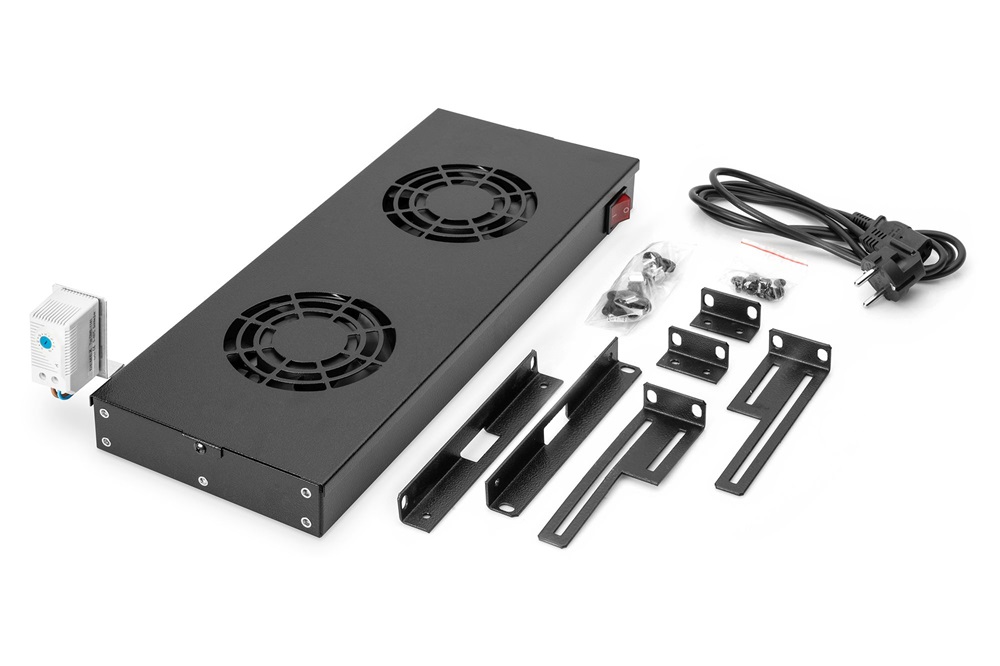 DIGITUS DN-19 FAN-2-HO-SW 2-es termosztátos fekete tető/fiók ventilátor