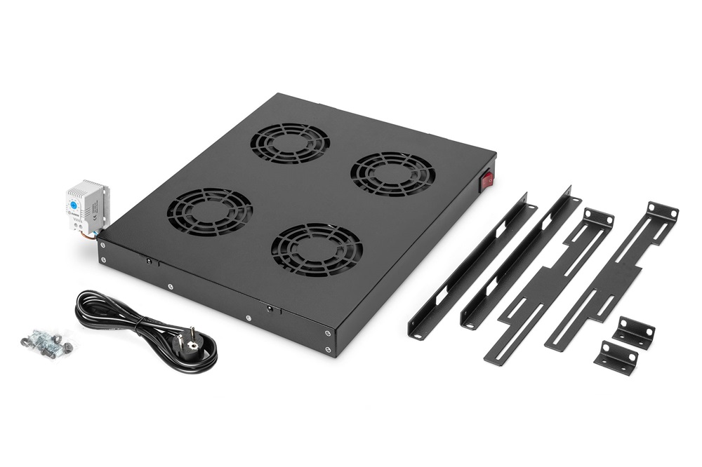 DIGITUS DN-19 FAN-4-HO-SW  4-es termosztátos fekete fiók/tető ventilátor