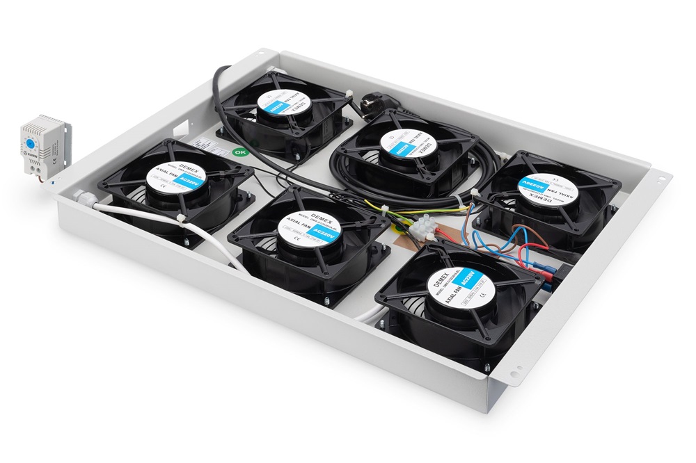 DIGITUS DN-19 FAN-6-SRV 6-os termosztátos szürke tetőventilátor Unique szerverszekrényhez