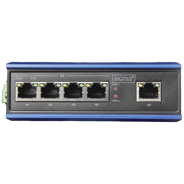 DIGITUS DN-651120 4-port PoE 1-port uplink 802.3at DIN sínre szerelhető ipari switch