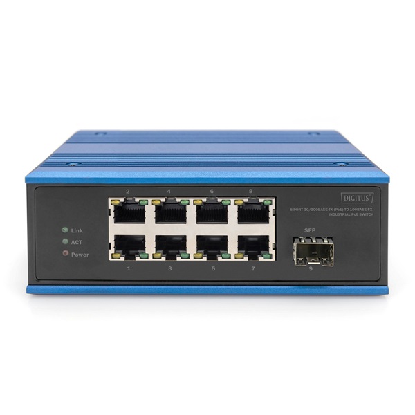 DIGITUS DN-651133 8x 10/100Mbps FE Lan port 1x SFP port PoE 200W nem menedzselhető ipari switch