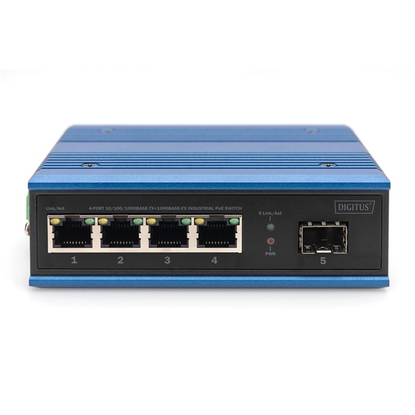 DIGITUS DN-651135 4x GbE Lan port 1x SFP port PoE 100W nem menedzselhető ipari switch