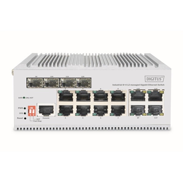 DIGITUS DN-651145 12x GbE Lan port 4x SFP port menedzselhető ipari switch
