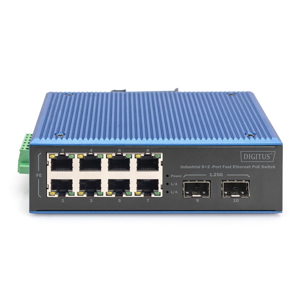 DIGITUS DN-651147 8x 10/100Mbps FE Lan port 2x SFP port PoE 200W  menedzselhető ipari switch