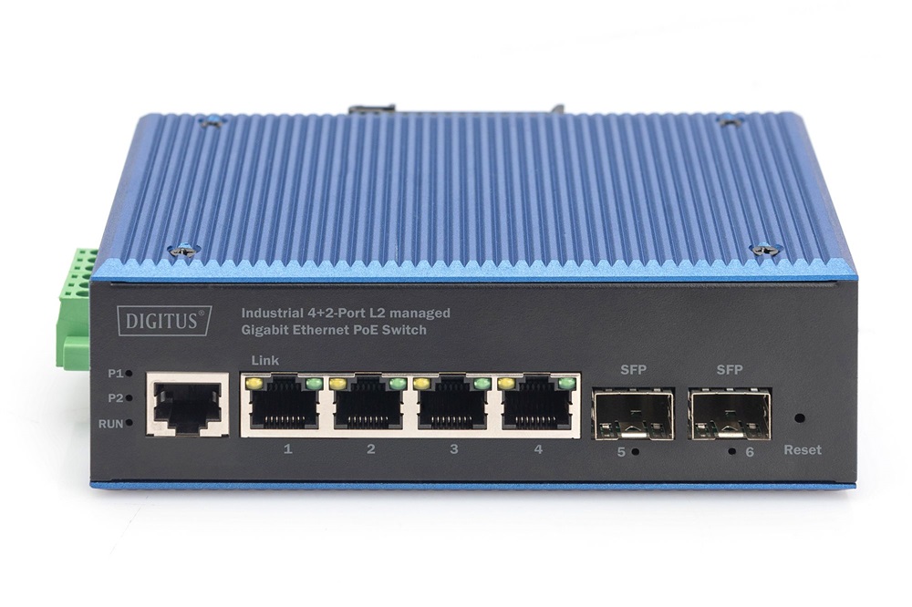 DIGITUS DN-651155 4x GbE Lan port 2x SFP port PoE 100W menedzselhető ipari switch