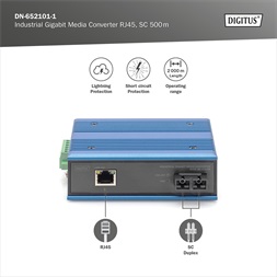 DIGITUS DN-652101 1x GbE Rj45 1x SC duplex multimódusú 0,5km ipari média konverter