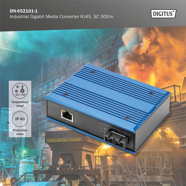 DIGITUS DN-652101 1x GbE Rj45 1x SC duplex multimódusú 0,5km ipari média konverter