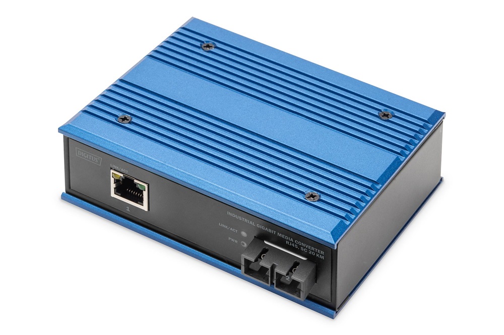 DIGITUS DN-652102-1 Gigabit 1x GbE Lan port 1x SC duplex monomódusú 20km ipari média konverter