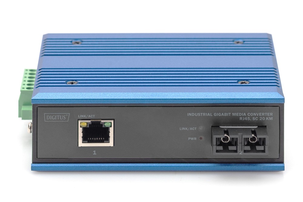 DIGITUS DN-652102-1 Gigabit 1x GbE Lan port 1x SC duplex monomódusú 20km ipari média konverter