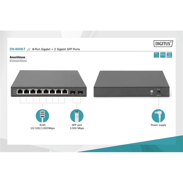 DIGITUS DN-80067 8x GbE Lan port 2x SFP port nem menedzselhető asztali switch