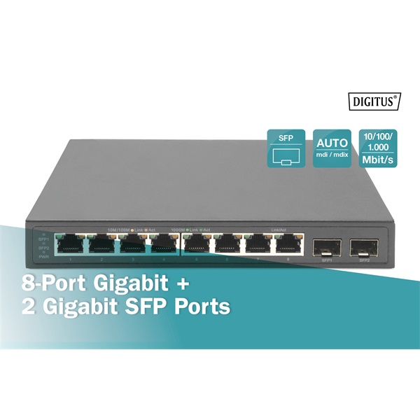 DIGITUS DN-80067 8x GbE Lan port 2x SFP port nem menedzselhető asztali switch