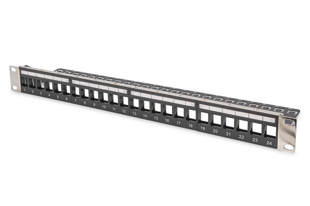 DIGITUS DN-91411-LF 24port 19" 1U moduláris fekete árnyékolt üres Patch Panel