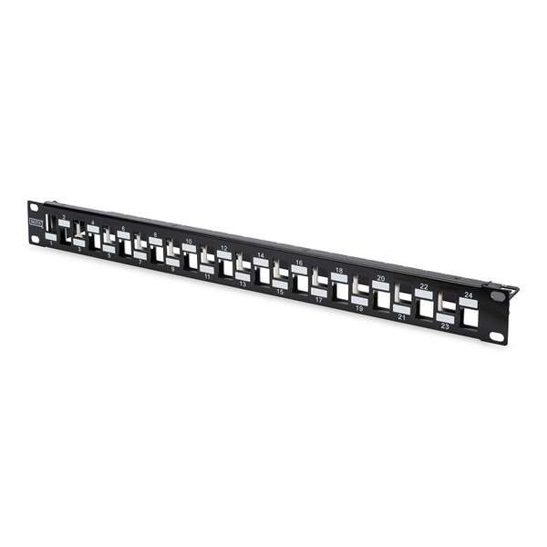 DIGITUS DN-91412 24port 19" 1U moduláris lépcsős kialakitású fekete árnyékolt Patch Panel