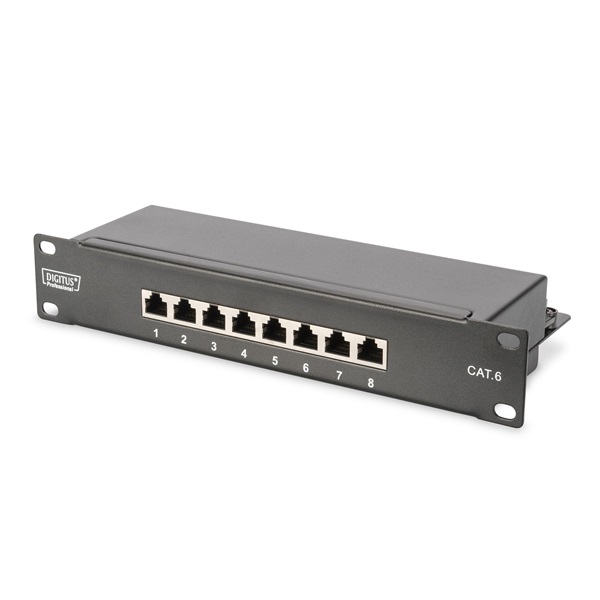 DIGITUS DN-91608S CAT6 8port 10" 1U fekete árnyékolt Patch Panel