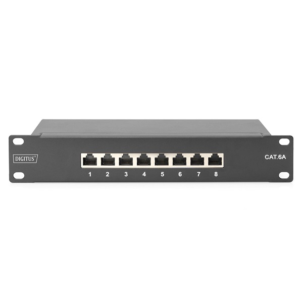 DIGITUS DN-91608S-EA CAT6A 8port 10" 1U fekete árnyékolt Patch Panel