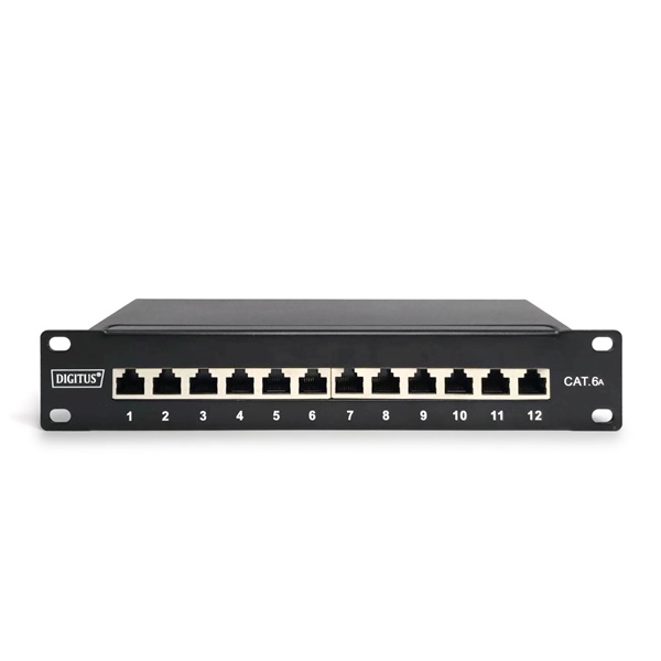 DIGITUS DN-91612S-EA CAT6A 8port 10" 1U fekete árnyékolt Patch Panel