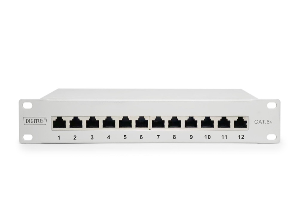 DIGITUS DN-91612S-EA-G CAT6A 8port 10" 1U szürke árnyékolt Patch Panel