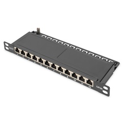 DIGITUS DN-91612S-SL-EA CAT6A 12port 10" 0,5U fekete árnyékolt Patch Panel