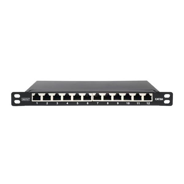 DIGITUS DN-91612S-SL-EA CAT6A 12port 10" 0,5U fekete árnyékolt Patch Panel