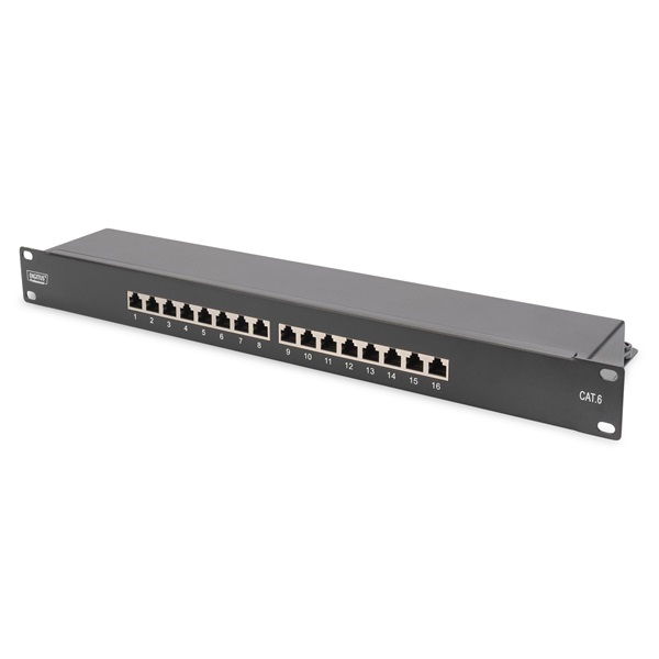 DIGITUS DN-91616S-B CAT6 16port 19" 1U fekete árnyékolt Patch Panel