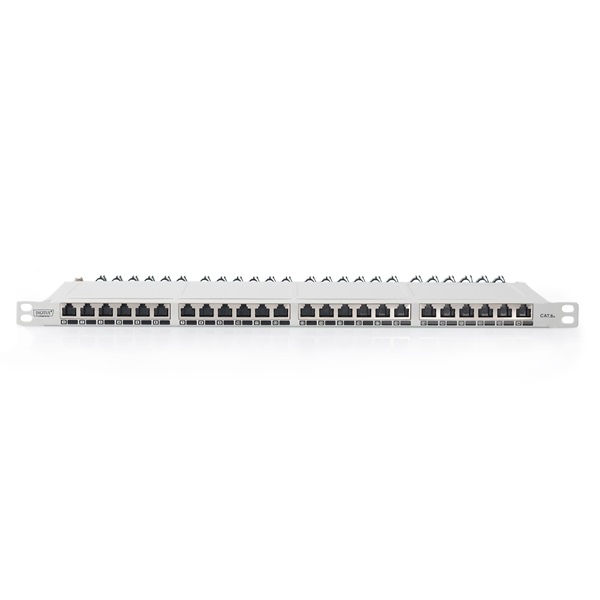 DIGITUS DN-91624S-SL-EA-G CAT6A 24port 19" 0,5U fekete árnyékolt Patch Panel