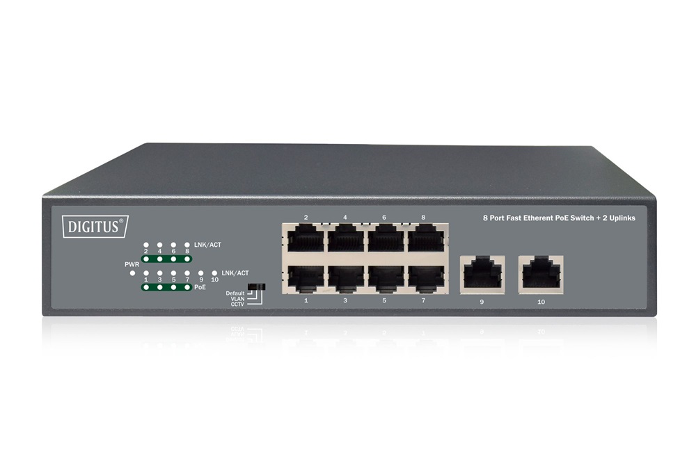 DIGITUS DN-95323-1 8x 10/100Mbps FE Lan port 2x uplink port PoE 120W nem menedzselhető asztali switch
