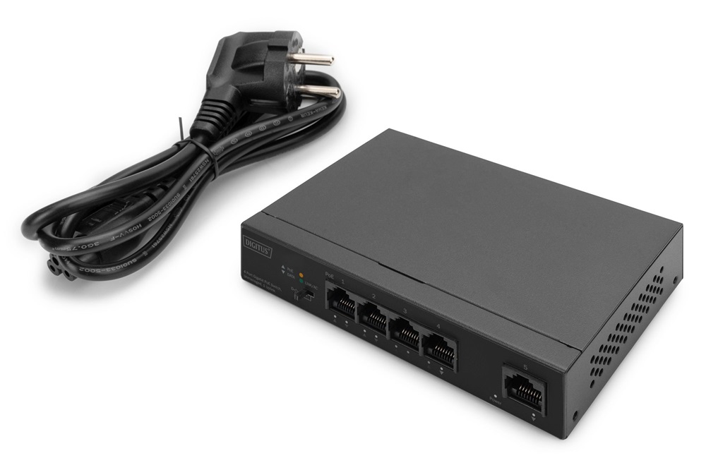 DIGITUS DN-95330-1 4x GbE Lan port PoE 60W nem menedzselhető asztali switch