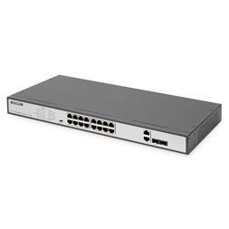 DIGITUS DN-95342-1 16x 10/100Mbps FE Lan port 2x uplink port 2x SFP port PoE 250W nem menedzselhető switch
