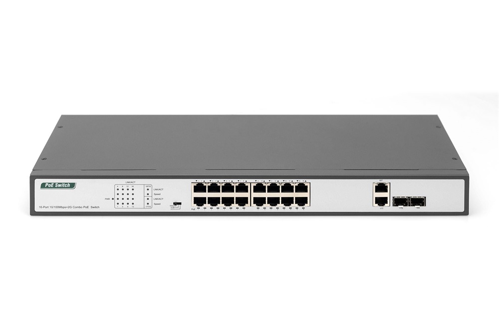 DIGITUS DN-95342-1 16x 10/100Mbps FE Lan port 2x uplink port 2x SFP port PoE 250W nem menedzselhető switch