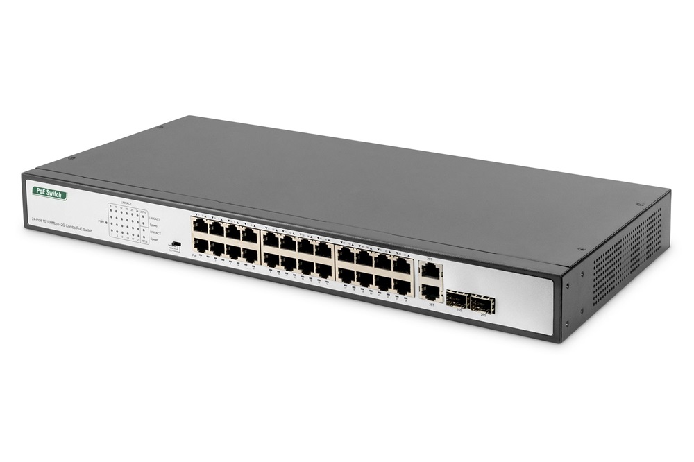 DIGITUS DN-95343 24x 10/100Mbps FE Lan port 2x uplink port 2x SFP port PoE 370W nem menedzselhető switch