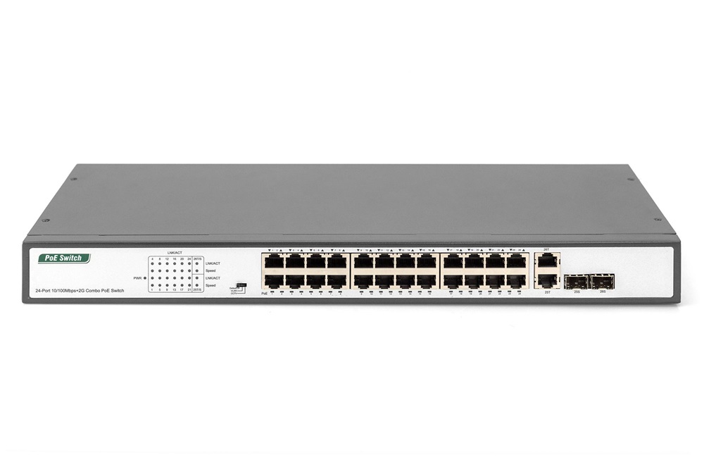 DIGITUS DN-95343 24x 10/100Mbps FE Lan port 2x uplink port 2x SFP port PoE 370W nem menedzselhető switch