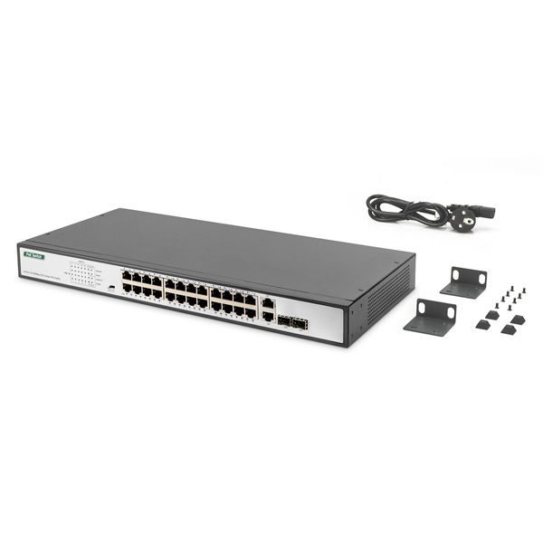 DIGITUS DN-95343 24x 10/100Mbps FE Lan port 2x uplink port 2x SFP port PoE 370W nem menedzselhető switch