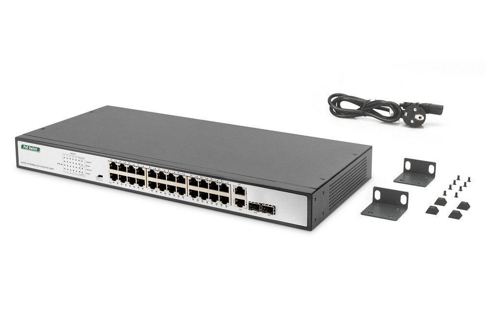 DIGITUS DN-95343 24x 10/100Mbps FE Lan port 2x uplink port 2x SFP port PoE 370W nem menedzselhető switch